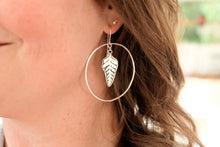 Load image into Gallery viewer, Silver Fern Hoop Earrings
