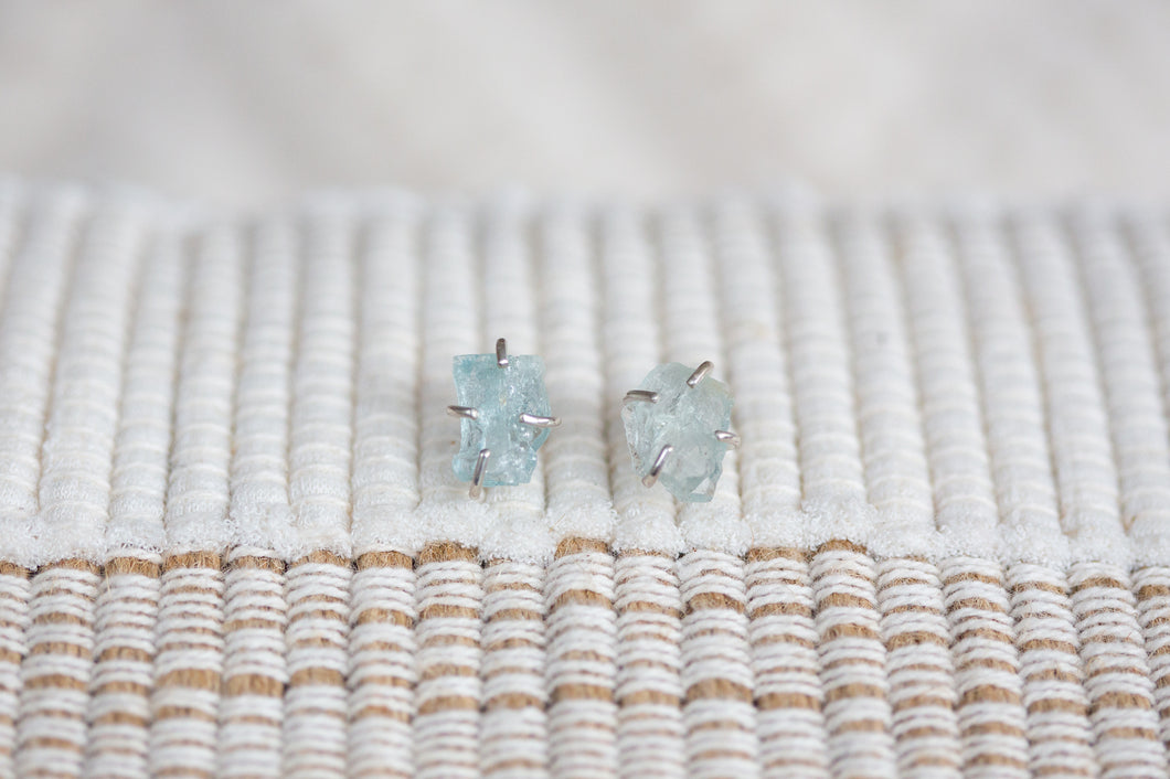 Raw Aquamarine Stud Earrings