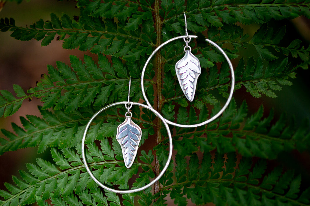 Silver Fern Hoop Earrings